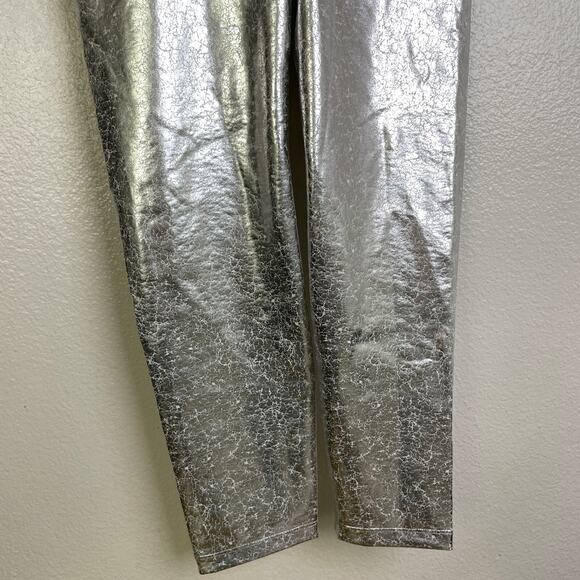Carbon 38 Crackle Foil 7/8 Leggings Medium Womens Silver Metallic Gym Workout - Picture 5 of 9